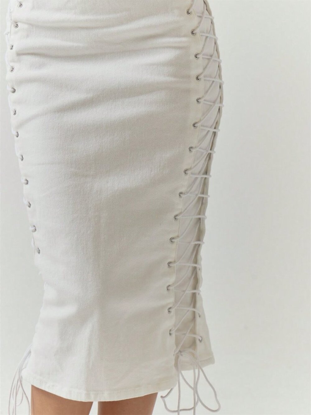 Beige Elegant Women's Stretch Denim Lace Up Skirt - Picture 5 of 5